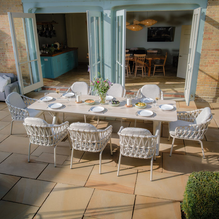 Sicily Open Rope Weave 8-12 Seat Maxim Extending Dining Set - Latte