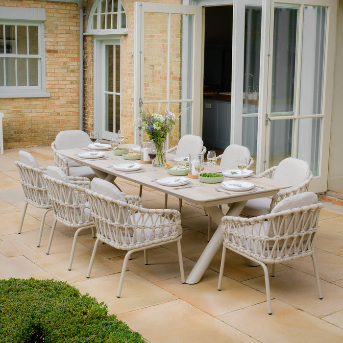 Sicily Open Rope Weave 8-12 Seat Maxim Extending Dining Set - Latte