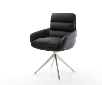 Dining Chair Abelia Natural Leather Black Cross Base 360° Swivel With Rocking Function Silver