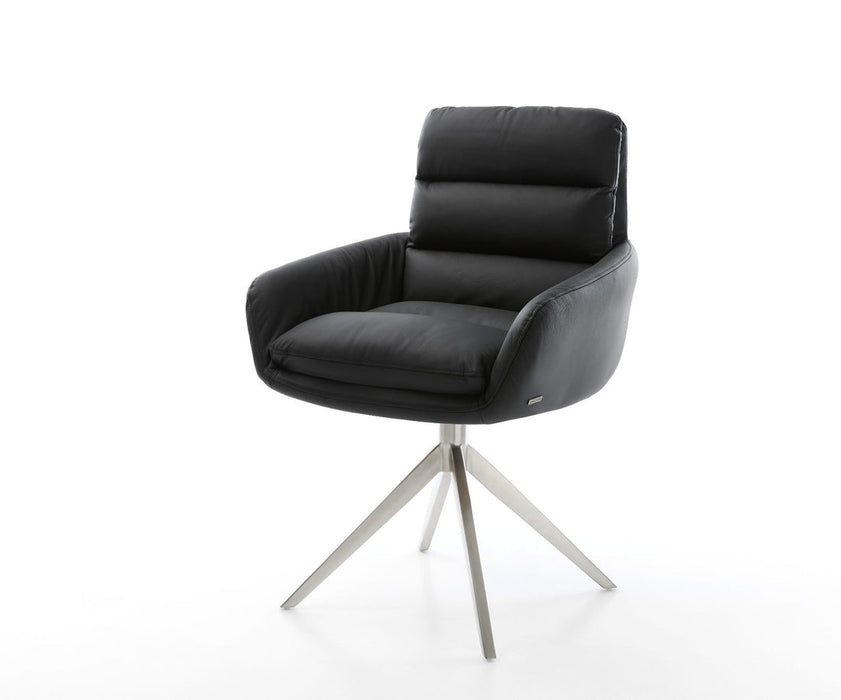 Dining Chair Abelia Natural Leather Black Cross Base 360° Swivel With Rocking Function Silver