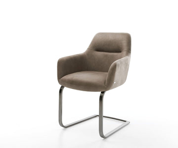 Dining Chair Pejo Microfiber Taupe Vintage Cantilever Flat Base Graphite Pocket Springs