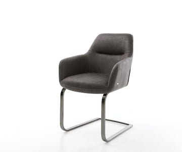 Dining Chair Pejo Microfiber Anthracite Vintage Cantilever Flat Base Graphite Pocket Springs