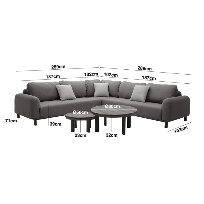 Outdoor Fabric Sicily Corner Sofa Set with Round Coffee Tables - Caf