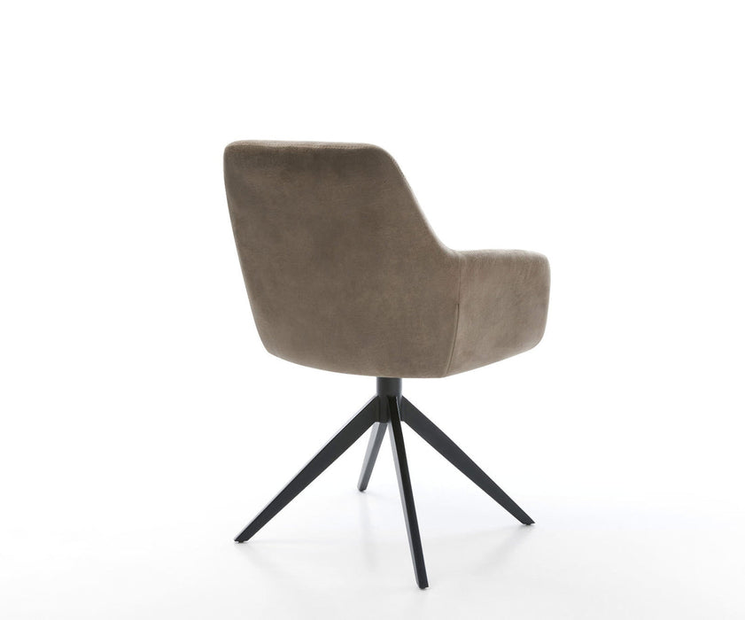 Dining Chair Pejo Microfiber Taupe Vintage Cross Base 360° Swivel With Rocking Function Black Pocket Springs