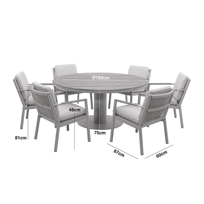 Sicily Rope Weave 6 Seat Round Pedestal Dining Set - Latte