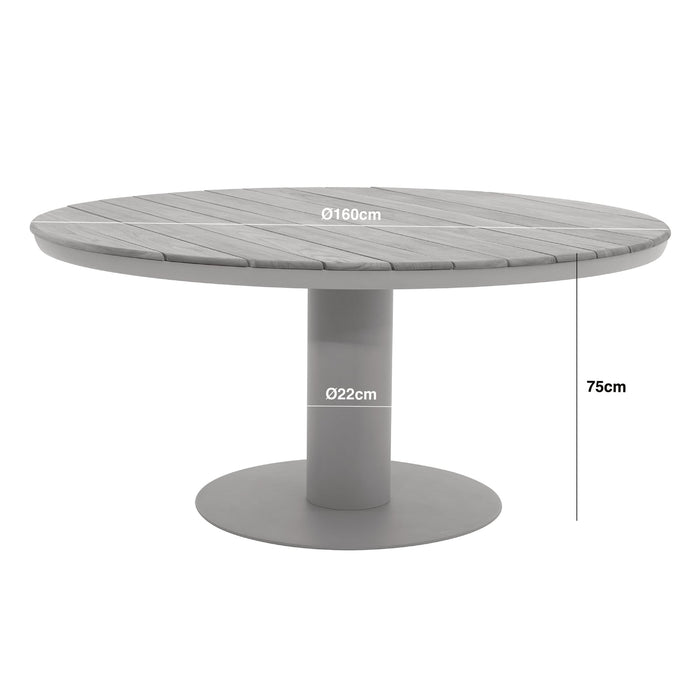 Sicily 6 Seat Round Pedestal Teak Garden Dining Table - Latte