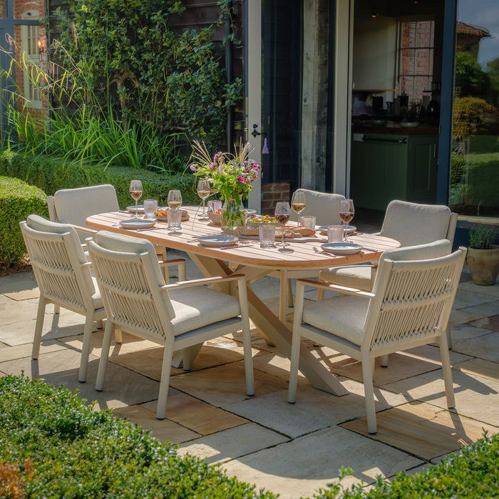Sicily Rope Weave 6 Seat Rectangular Dining Set - Latte