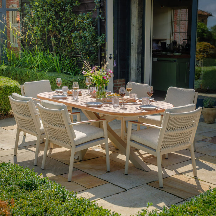 Sicily Rope Weave 6 Seat Rectangular Dining Set - Latte