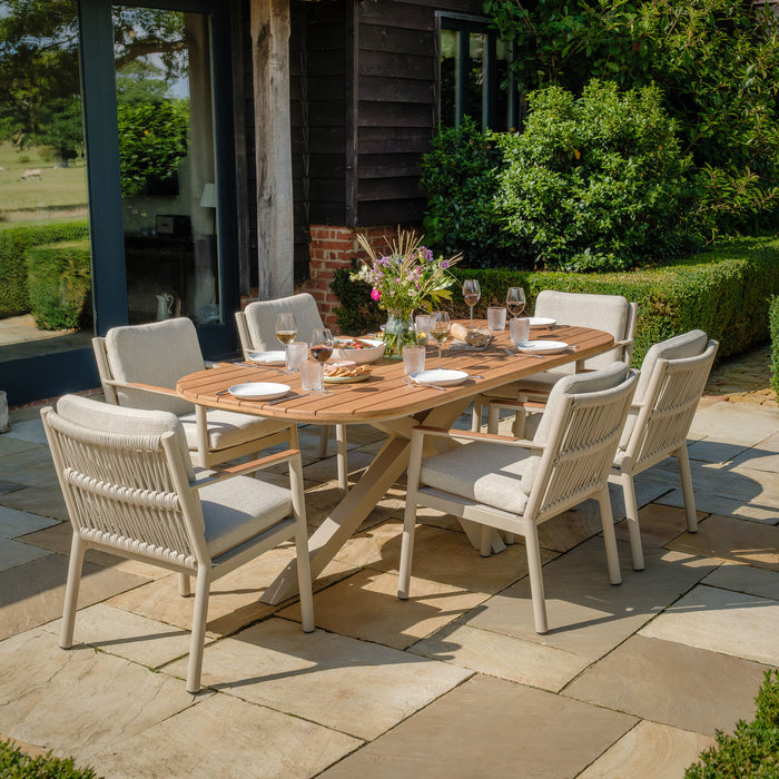Sicily Rope Weave 6 Seat Rectangular Dining Set - Latte