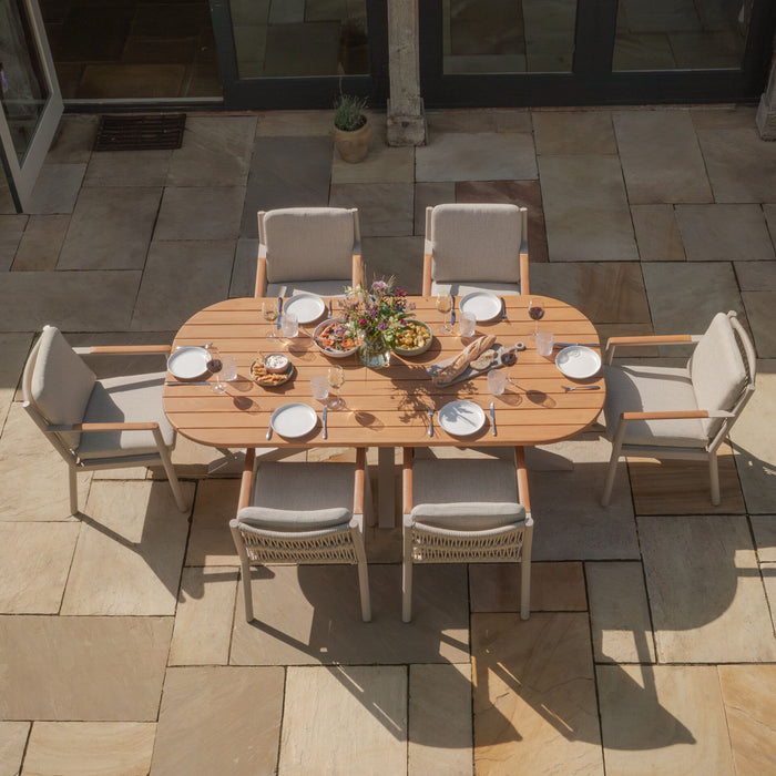 Sicily Rope Weave 6 Seat Rectangular Dining Set - Latte