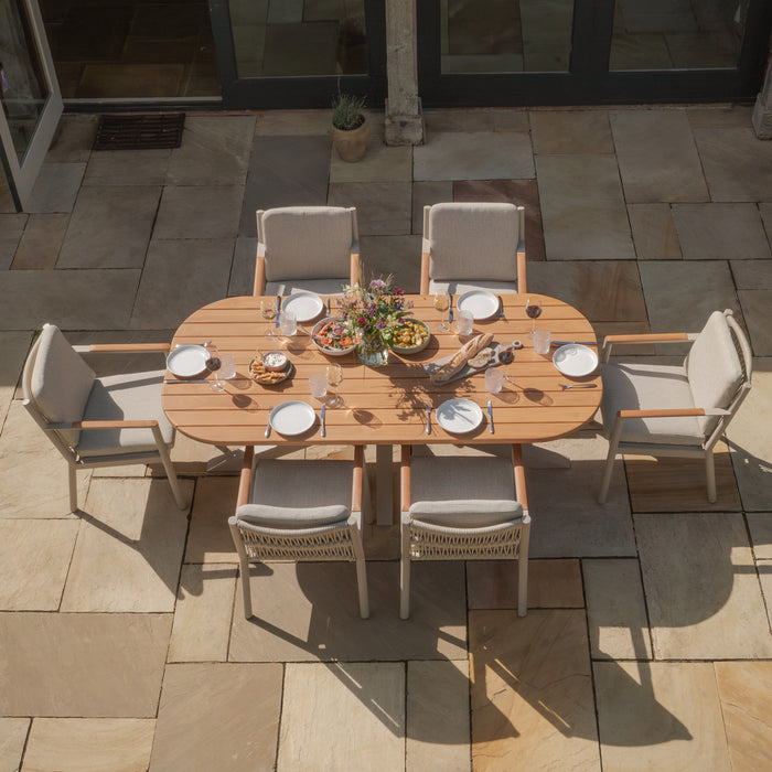 Sicily Rope Weave 6 Seat Rectangular Dining Set - Latte