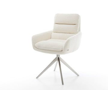 Dining Chair Abelia Bouclé White Cross Base 360° Swivel With Rocking Function Silver