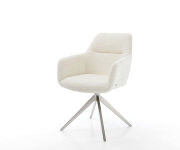 Dining Chair Pejo Bouclé White Cross Base 360° Swivel With Rocking Function Silver Pocket Springs