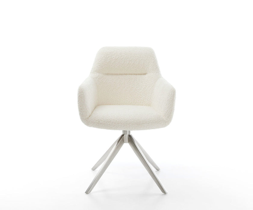 Dining Chair Pejo Bouclé White Cross Base 360° Swivel With Rocking Function Silver Pocket Springs