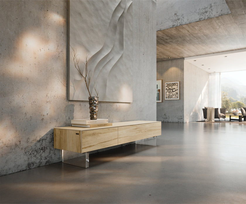 TV Stand Cuor 150cm Ceramic Sabbia Oak 1 Flap Door 1 Drawer Acryl Feet