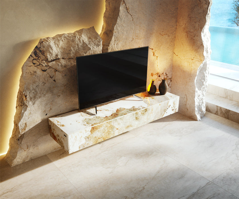 Floating TV Stand Cuor 150cm Ceramic Minas Melange 1 Flap Door 1 Drawer