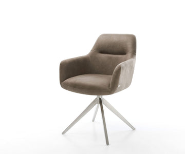 Dining Chair Pejo Microfiber Taupe Vintage Cross Base 360° Swivel With Rocking Function Silver Pocket Springs
