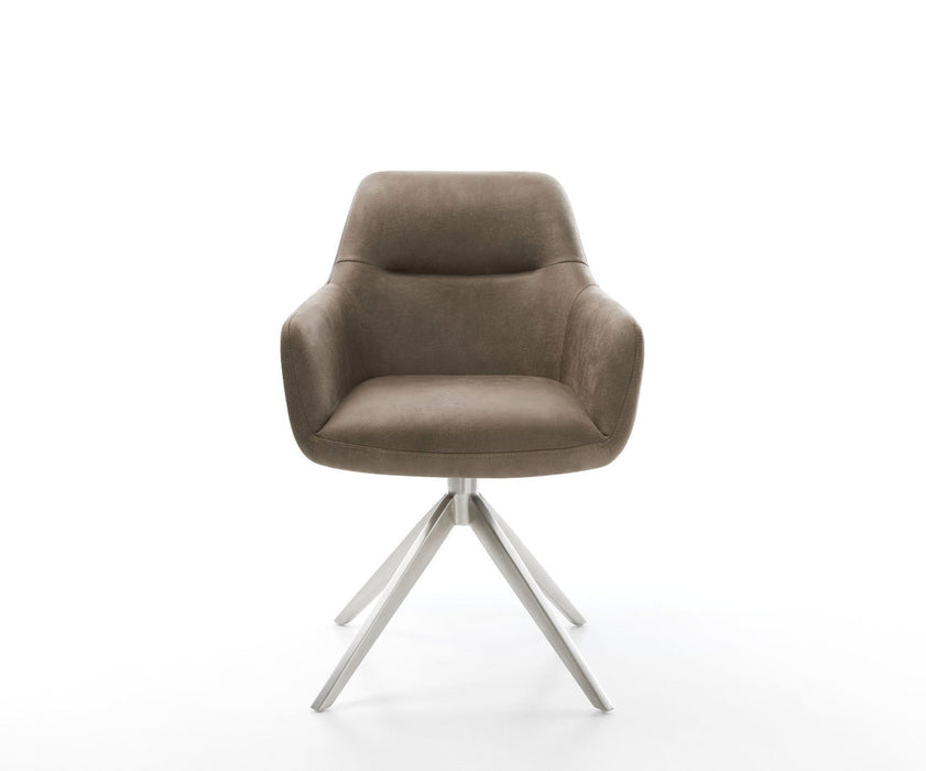 Dining Chair Pejo Microfiber Taupe Vintage Cross Base 360° Swivel With Rocking Function Silver Pocket Springs