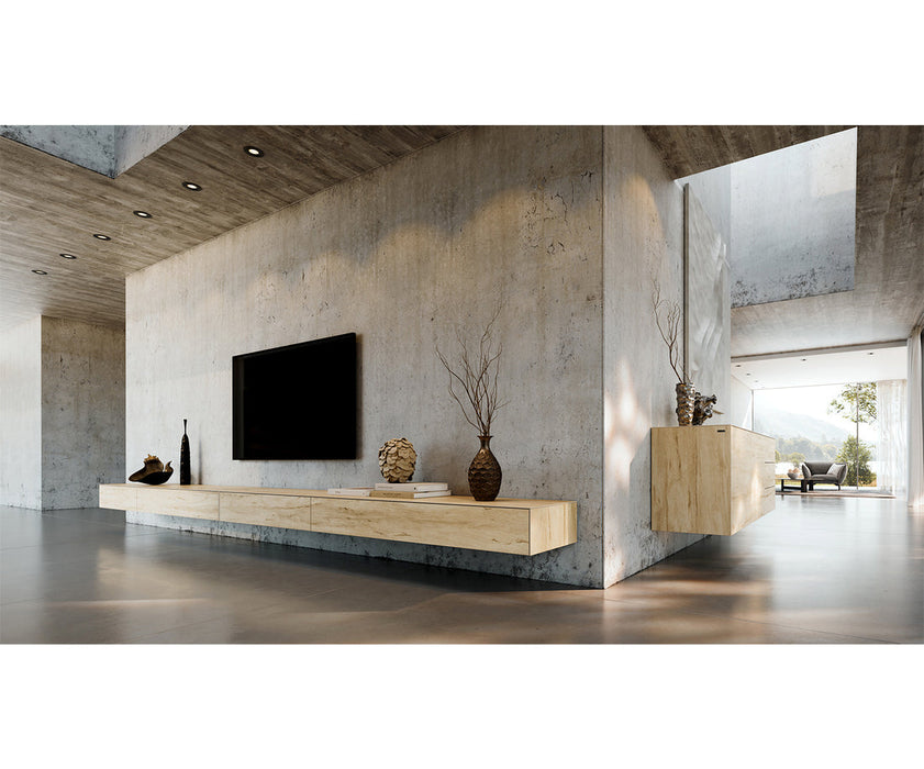 TV Stand Cuor 150cm Ceramic Sabbia Oak 1 Flap Door 1 Drawer Narrow Feet Silver