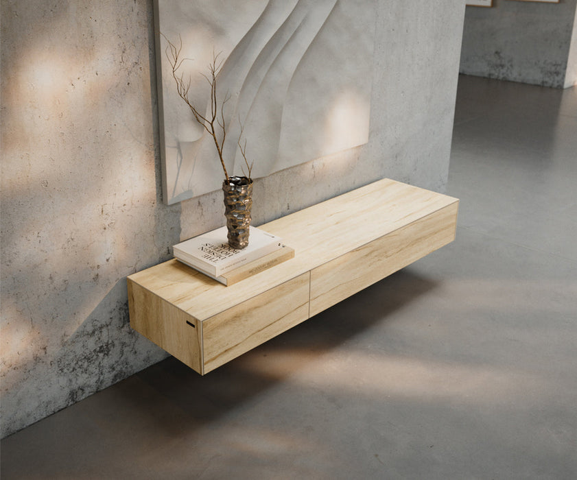 Floating TV Stand Cuor 150cm Ceramic Sabbia Oak 1 Flap Door 1 Drawer