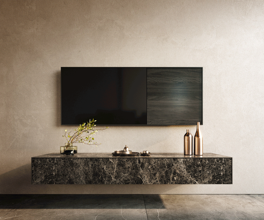 Floating TV Stand Cuor 150cm Ceramic Emperador Extra Lucidato 1 Flap Door 1 Drawer