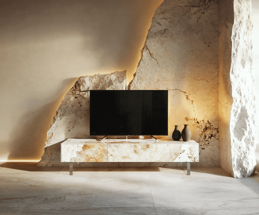 TV Stand Cuor 150cm Ceramic Minas Melange 1 Flap Door 1 Drawer Acryl Feet