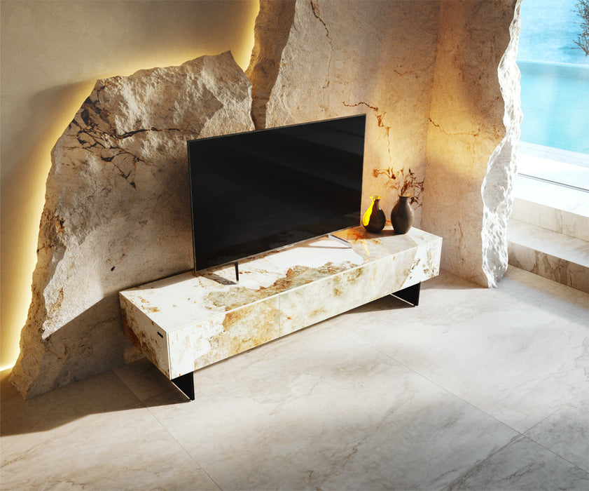 TV Stand Cuor 150cm Ceramic Minas Melange 1 Flap Door 1 Drawer Narrow Feet Black