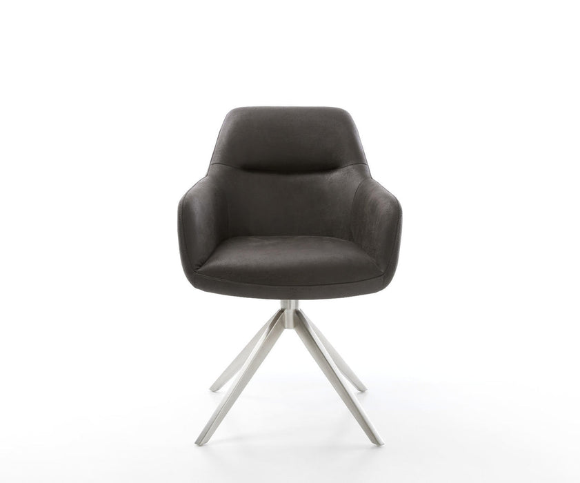 Dining Chair Pejo Microfiber Anthracite Vintage Cross Base 360° Swivel With Rocking Function Silver Pocket Springs