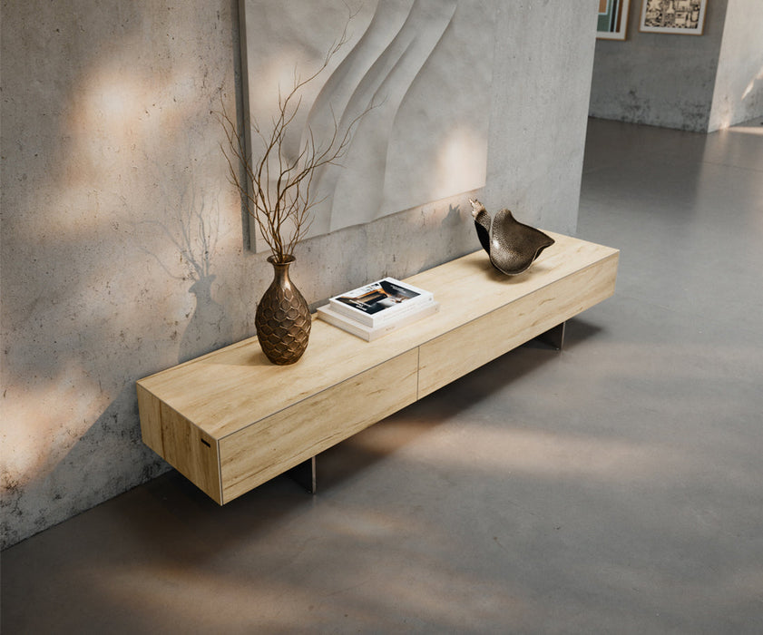 TV Stand Cuor 200cm Ceramic Sabbia Oak 1 Flap Door 1 Drawer Narrow Feet Silver