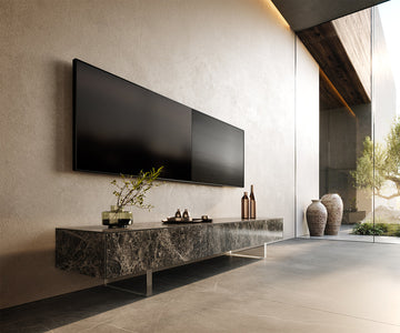 TV Stand Cuor 200cm Ceramic Emperador Extra Lucidato 1 Flap Door 1 Drawer Acryl Feet