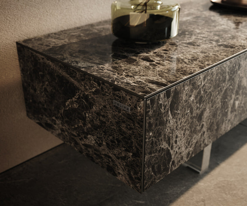 TV Stand Cuor 200cm Ceramic Emperador Extra Lucidato 1 Flap Door 1 Drawer Acryl Feet