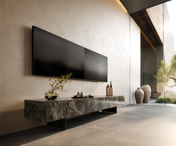 TV Stand Cuor 200cm Ceramic Emperador Extra Lucidato 1 Flap Door 1 Drawer Narrow Feet Black