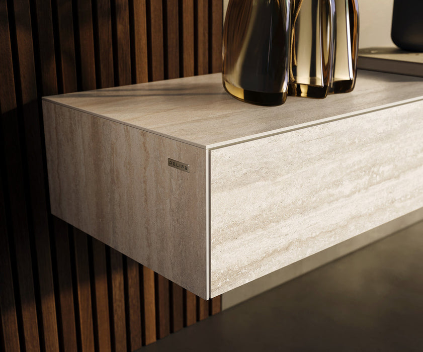 Floating TV Stand Cuor 200cm Ceramic Travertino Bianco 1 Flap Door 1 Drawer