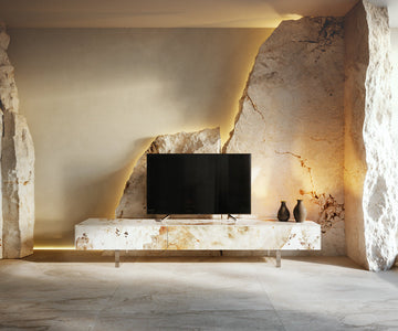 TV Stand Cuor 200cm Ceramic Minas Melange 1 Flap Door 1 Drawer Acryl Feet