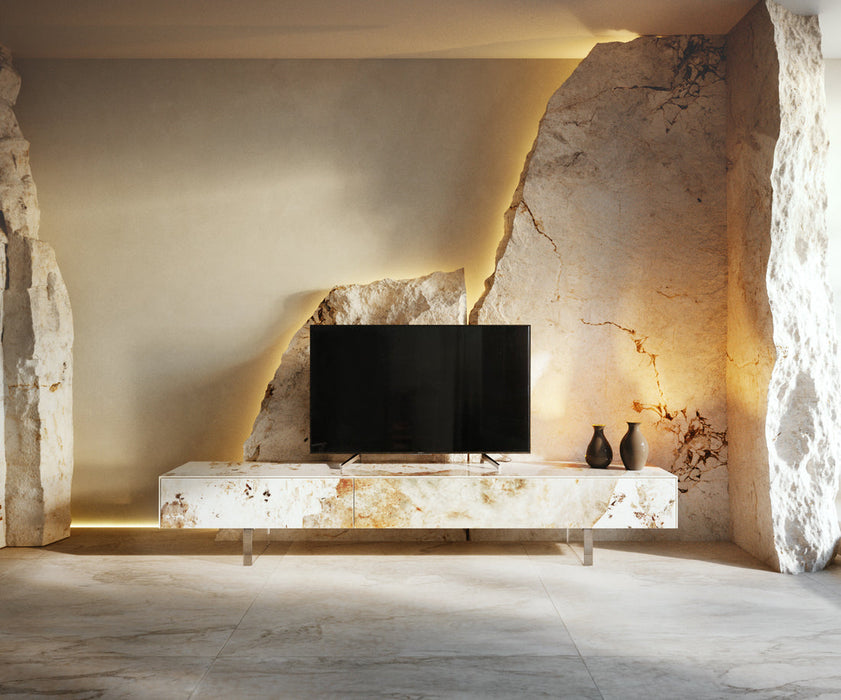 TV Stand Cuor 200cm Ceramic Minas Melange 1 Flap Door 1 Drawer Acryl Feet