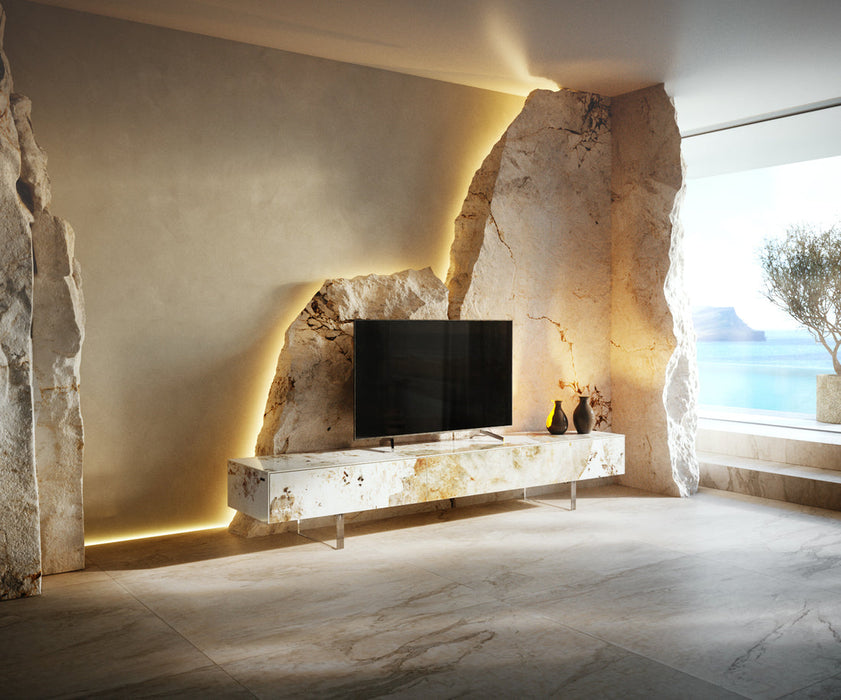 TV Stand Cuor 200cm Ceramic Minas Melange 1 Flap Door 1 Drawer Acryl Feet
