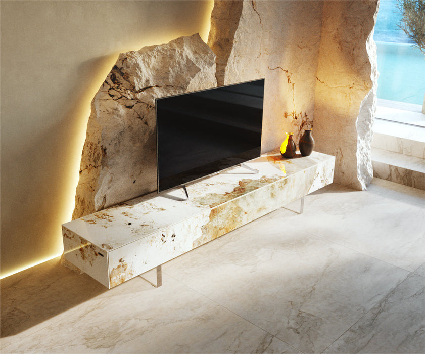 TV Stand Cuor 200cm Ceramic Minas Melange 1 Flap Door 1 Drawer Acryl Feet