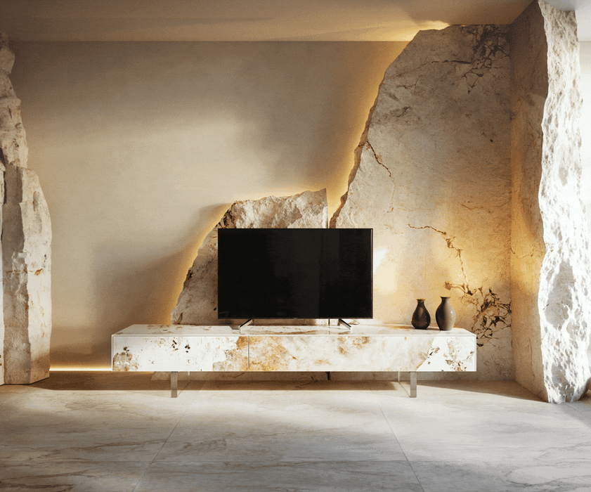 TV Stand Cuor 200cm Ceramic Minas Melange 1 Flap Door 1 Drawer Acryl Feet