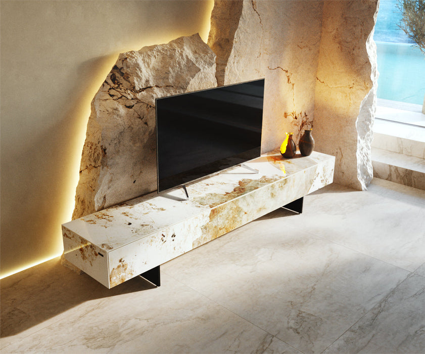 TV Stand Cuor 200cm Ceramic Minas Melange 1 Flap Door 1 Drawer Narrow Feet Black