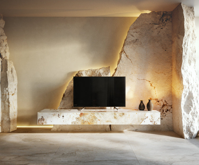 Floating TV Stand Cuor 200cm Ceramic Minas Melange 1 Flap Door 1 Drawer