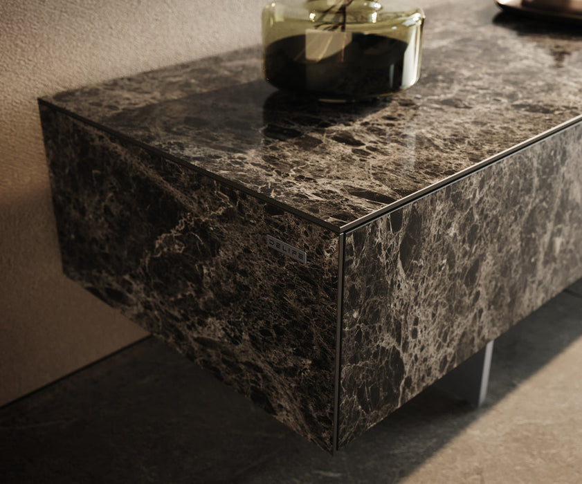 TV Stand Cuor 250cm Ceramic Emperador Extra Lucidato 1 Flap Door 1 Drawer Narrow Feet Silver