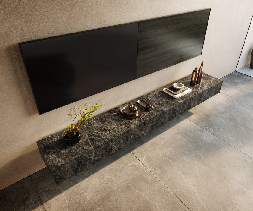 Floating TV Stand Cuor 250cm Ceramic Emperador Extra Lucidato 1 Flap Door 1 Drawer