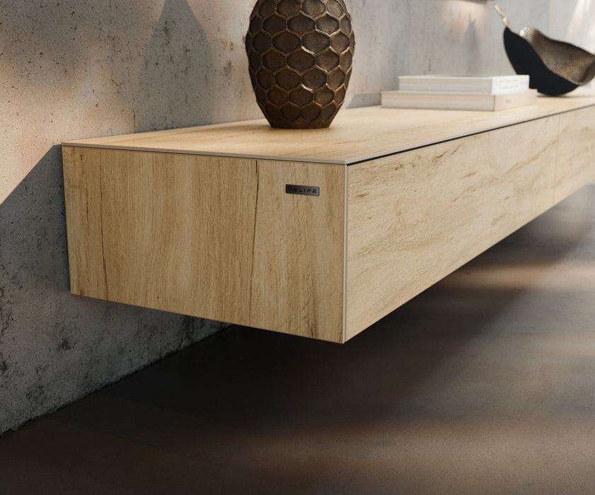 TV Stand Cuor 250cm Ceramic Sabbia Oak 1 Flap Door 1 Drawer Acryl Feet