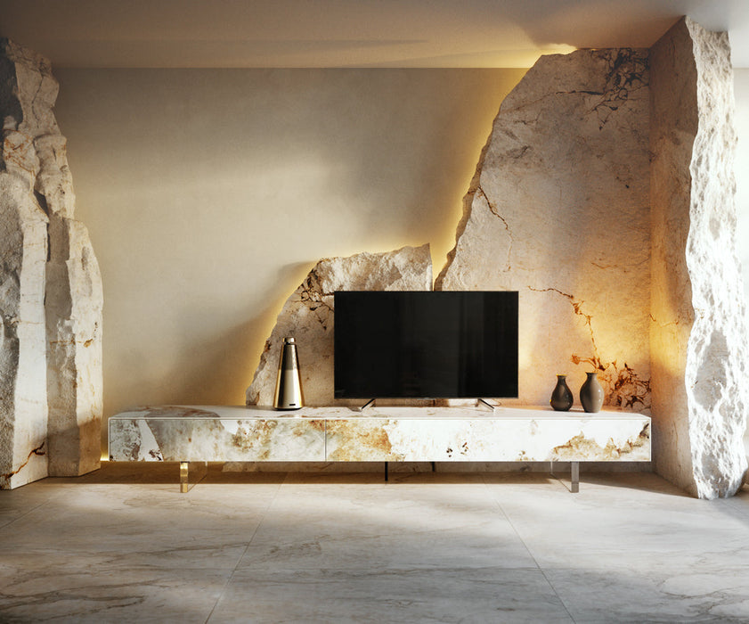 TV Stand Cuor 250cm Ceramic Minas Melange 1 Flap Door 1 Drawer Acryl Feet