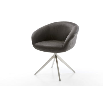 Dining Chair Vinka Microfiber Anthracite Vintage Cross Base 360° Swivel With Rocking Function Silver Pocket Springs