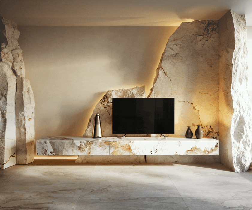 Floating TV Stand Cuor 250cm Ceramic Minas Melange 1 Flap Door 1 Drawer