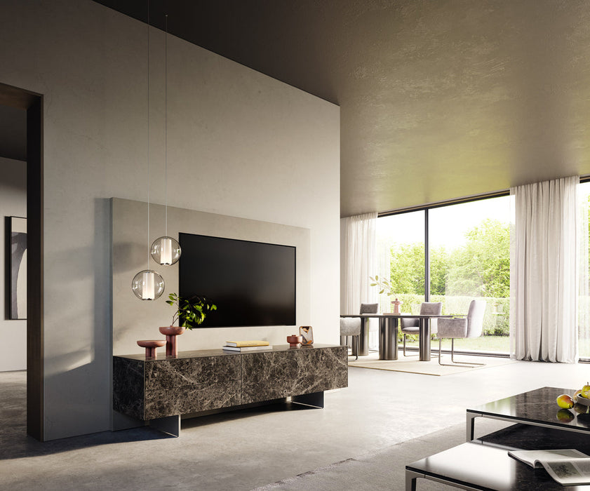TV Stand Cuor 180cm Ceramic Emperador Extra Lucidato 1 Flap Door 2 Drawers Narrow Feet Silver