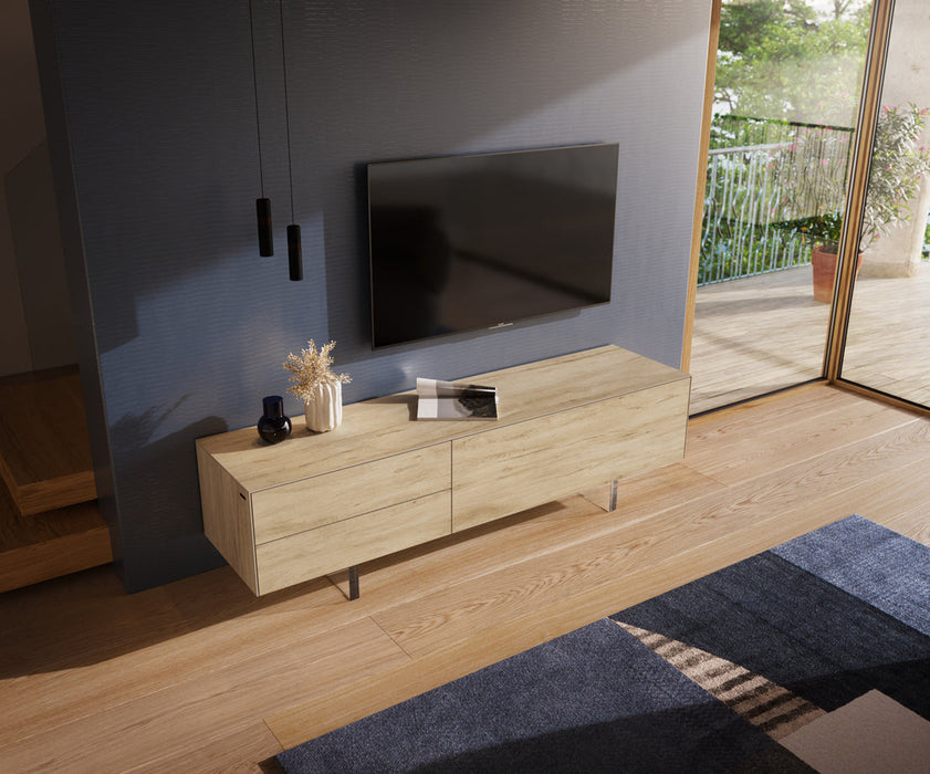TV Stand Cuor 180cm Ceramic Sabbia Oak 1 Flap Door 2 Drawers Acryl Feet