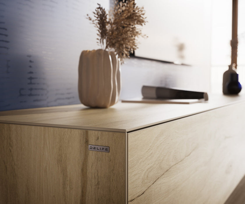 TV Stand Cuor 180cm Ceramic Sabbia Oak 1 Flap Door 2 Drawers Acryl Feet