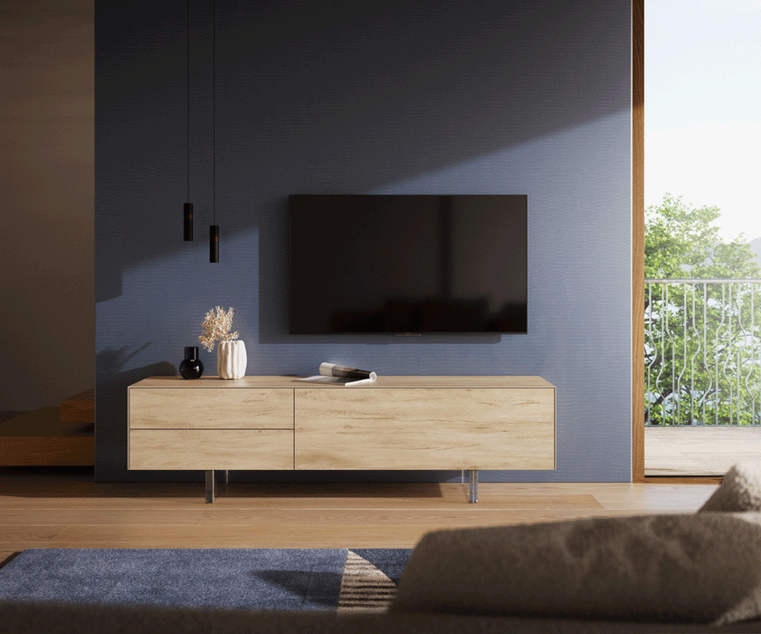 TV Stand Cuor 180cm Ceramic Sabbia Oak 1 Flap Door 2 Drawers Acryl Feet